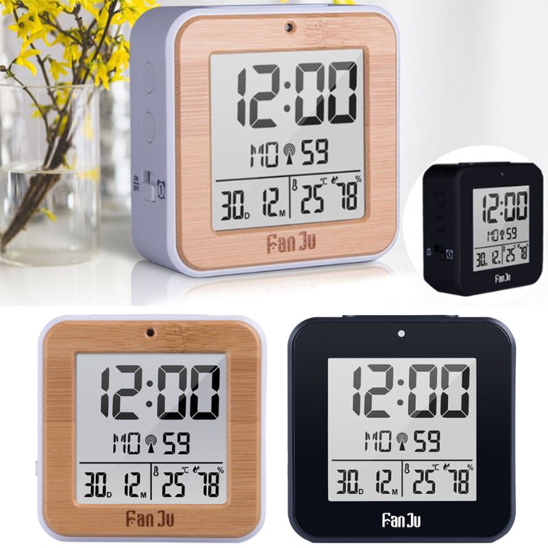DCF Radio Controlled Digital Dual Alarm Clock Thermometer Hygrometer Automatic Backlight Table Alarm Clock