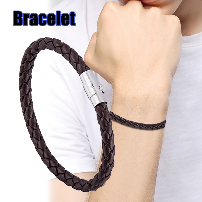 6MM PU Leather Braided Bracelet Magnetic Buckle Women Men Bracelet LL@17