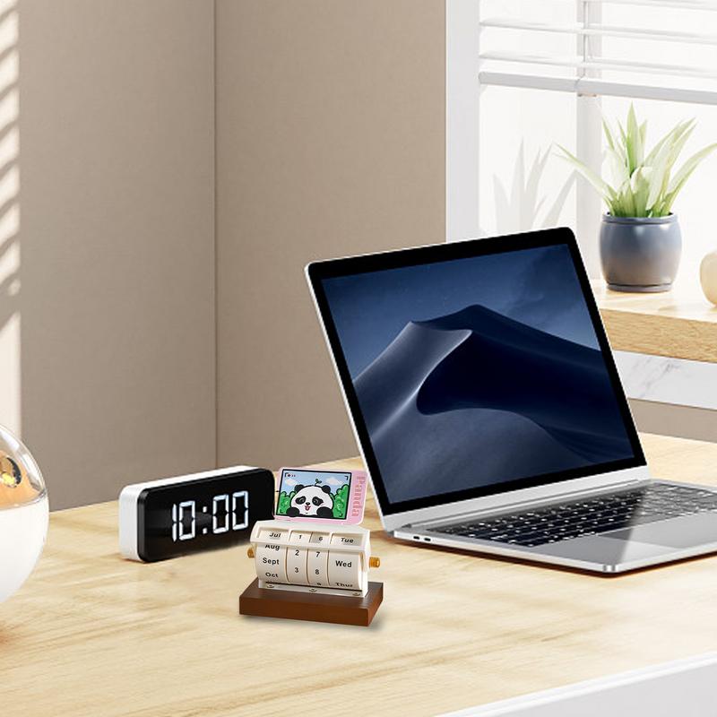 Rotary Perpetual Calendar Wood Decor Tabletop Capybara Calendar Wheeling Calendar Month Week Day Date Display For Home Office