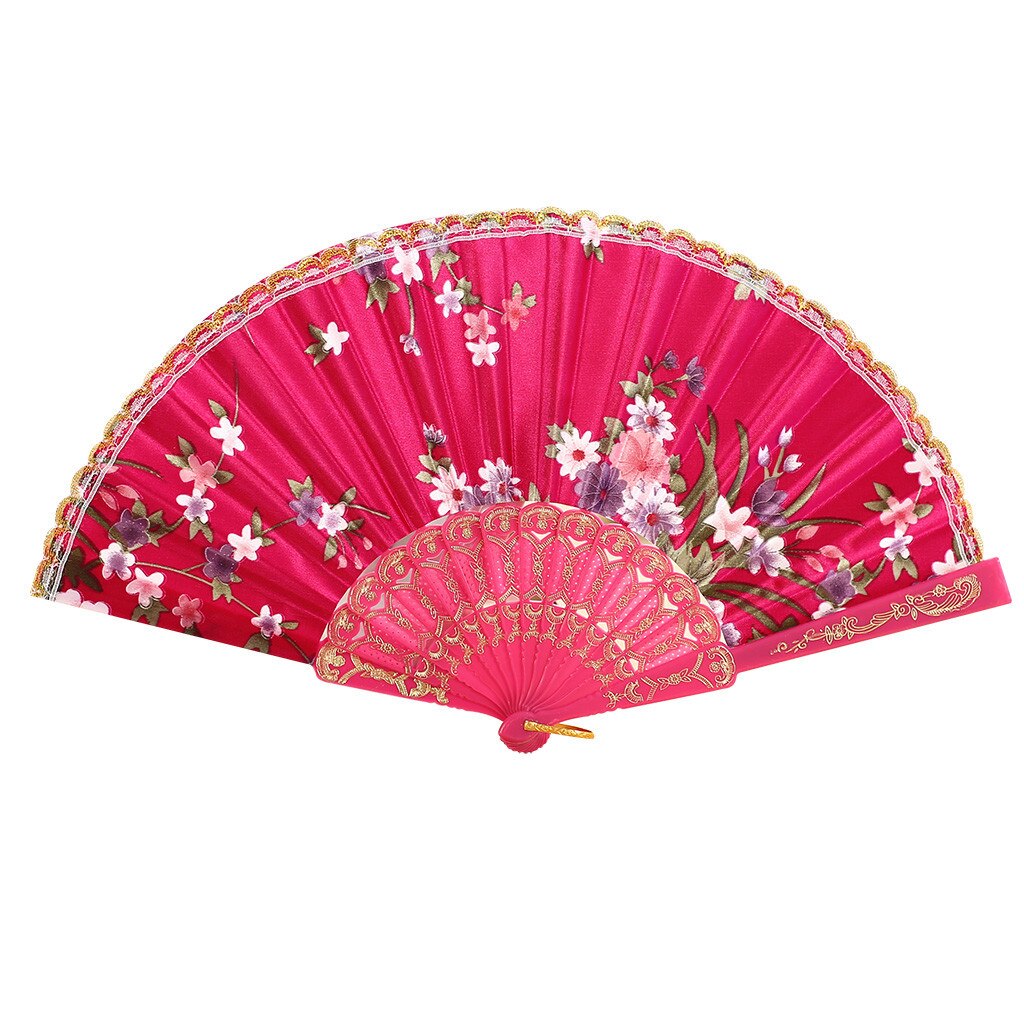 Vouwen Fans schoonheid Kant Chinese Stijl Dans Bruiloft hand fan Folding Held Bloemen Fans decoratieve abanico: Hot Pink 