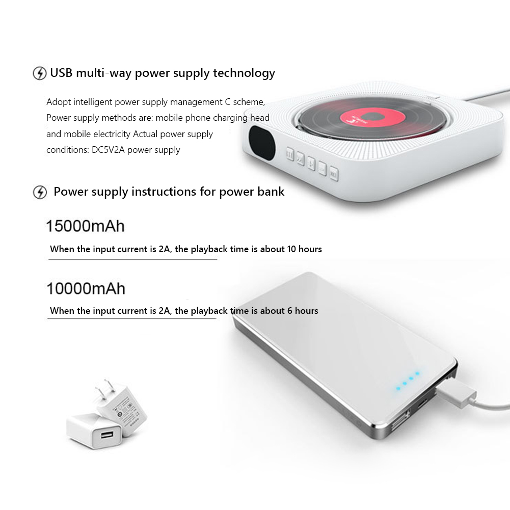 Bärbar cd-multimediaspelare fm-radio bluetooth-kompatibel 5.1 musikspelare 3.5mm musikspelare infraröd trådlös fjärrkontroll