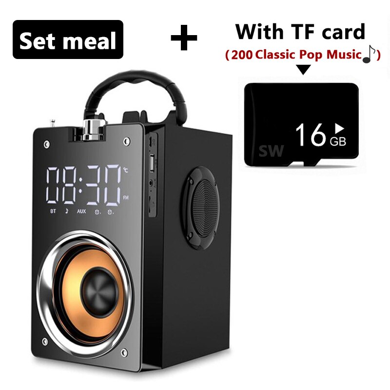 T3 Big Power Outdoor Portable Bluetooth Speaker Wireless Subwoofer Boombox Column Sound Music Center Support LED Display FM AUX: with TF card