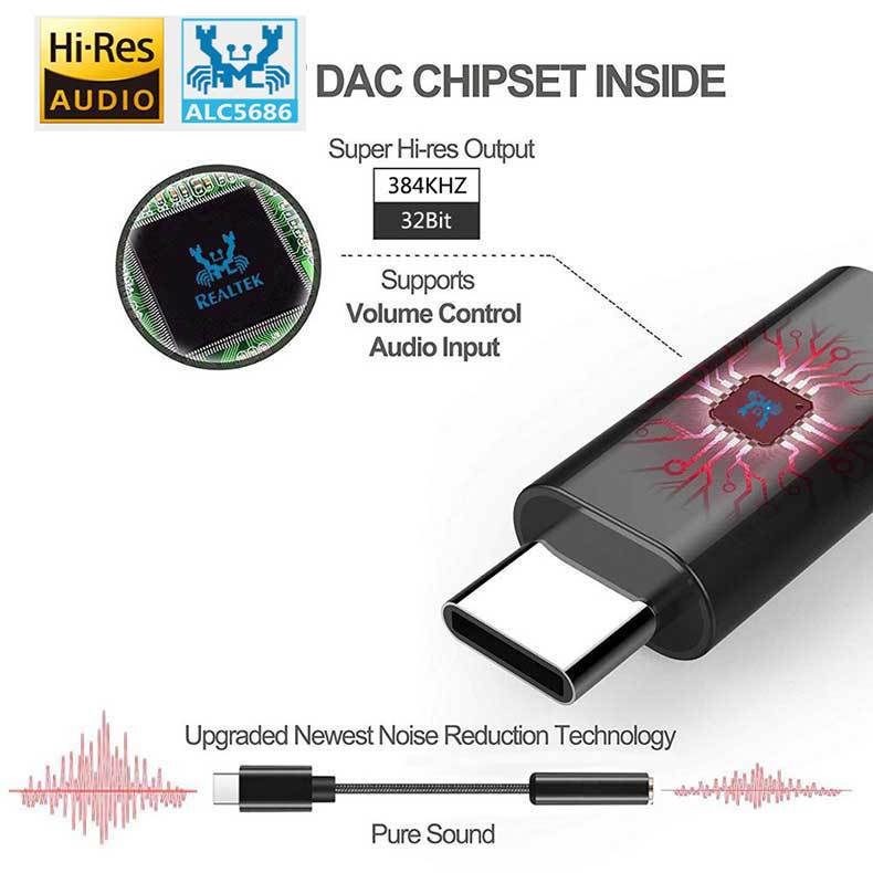 Typ C zu 3,5mm Decorder Verstärker 382khz 3,5mm typ c Kopfhörer Adapter Unterstützung 16-300 Ohm kopfhörer Hifi Decorder Adapter