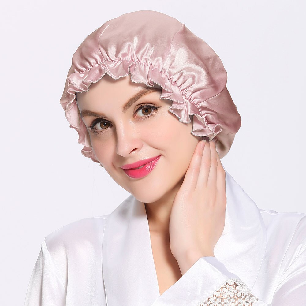 LILYSILK Silk Night Sleep Cap Silk Cap for Sleeping Women Flounced Brand Solid 19 Momme Hair Care Accessories