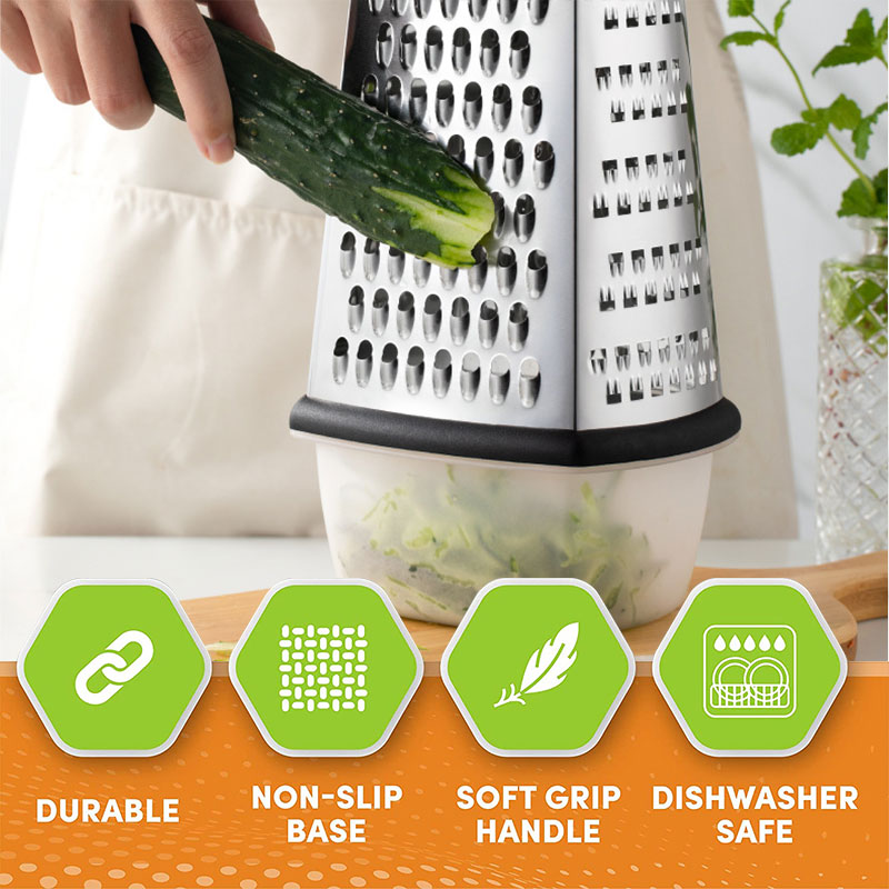 Stainless Steel Box Cheese Grater With Container 4 Sides Box Grater Handheld Kitchen Food Shredder for Vegetable Ginger Cutter