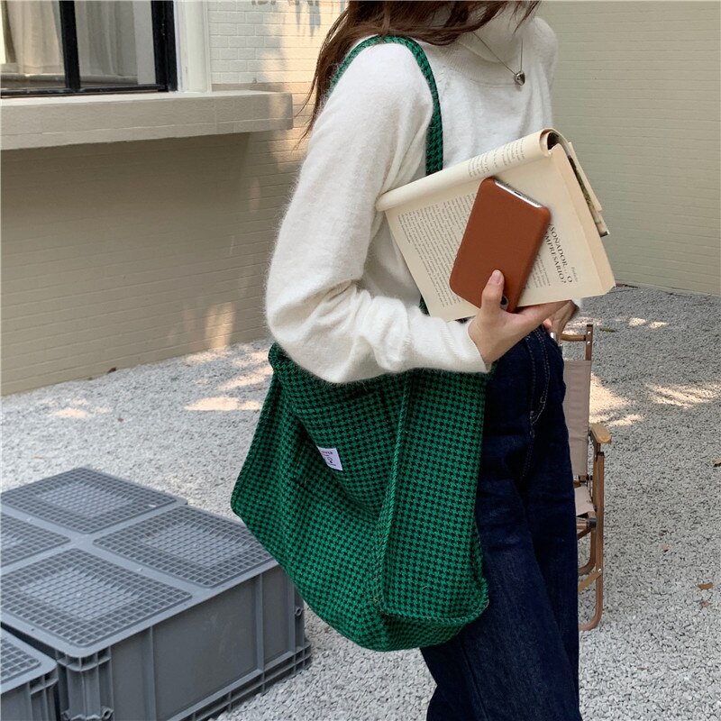 Koreaanse Stijl Grote Tote Tas Vrouwen Houndstooth Wollen Schoudertas Dames Handtassen Student Grote Boek Shopper Bag Bolsa mujer