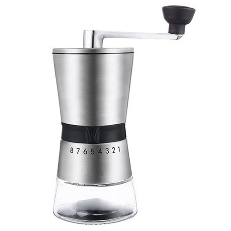 Hanseküche Koffiemolen - Handmatige koffiemolen met precisie roestvrijstalen maalwerk en houten handgreep - Kegelmaalwerk voor Espresso, Espressomolen, roestvrij staal (Mat Zilver
