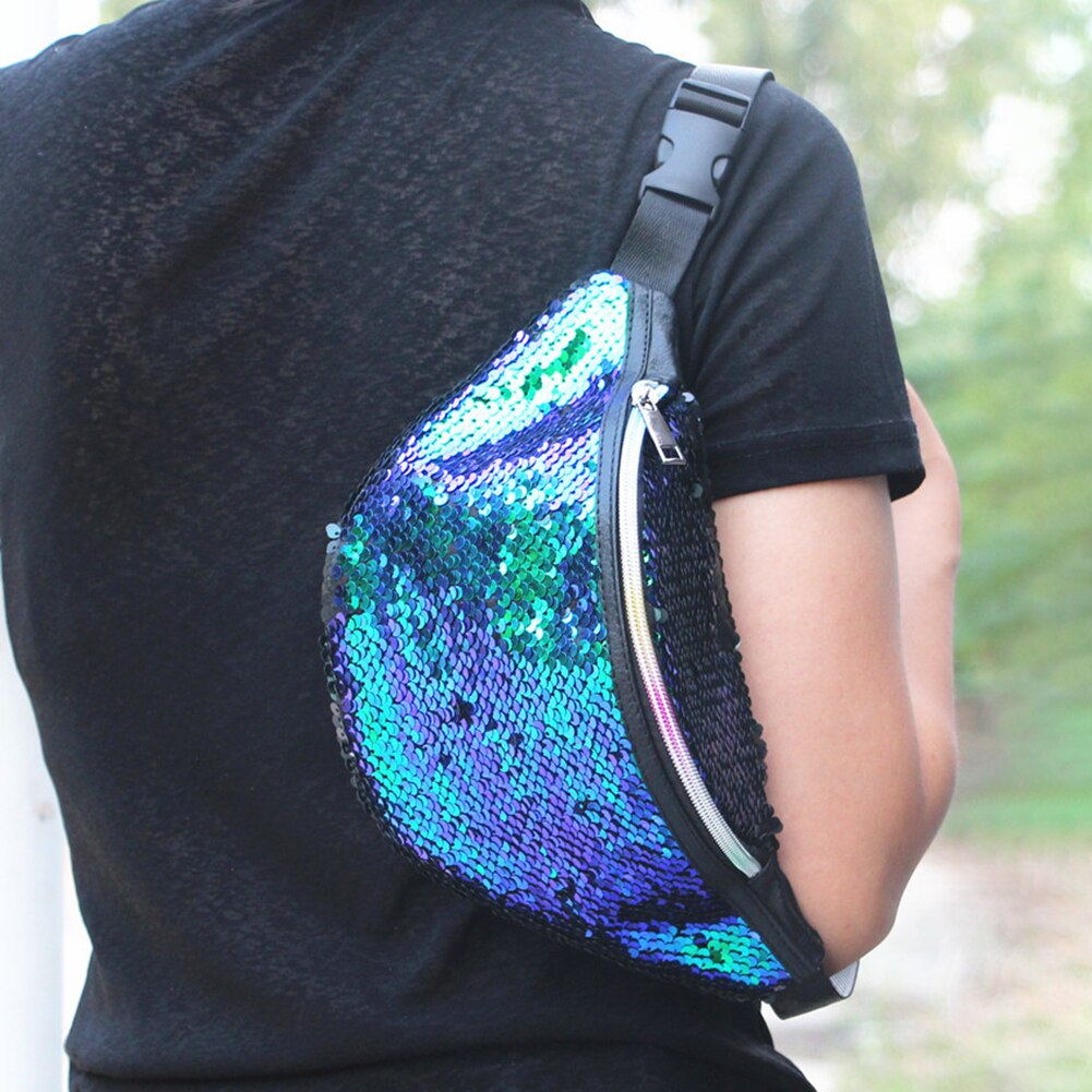 Sequins Fanny Waist Bag Women Colorful Shoulder Crossbody Bags Zipper PU Glitter Chest Belt Pack Outdoor Travel Pouch