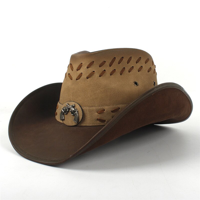 Cowboy hatte kvinder mænd western cowboy hat til far gentleman lady læder sombrero hombre jazz caps størrelse 58cm: C8 kaffe