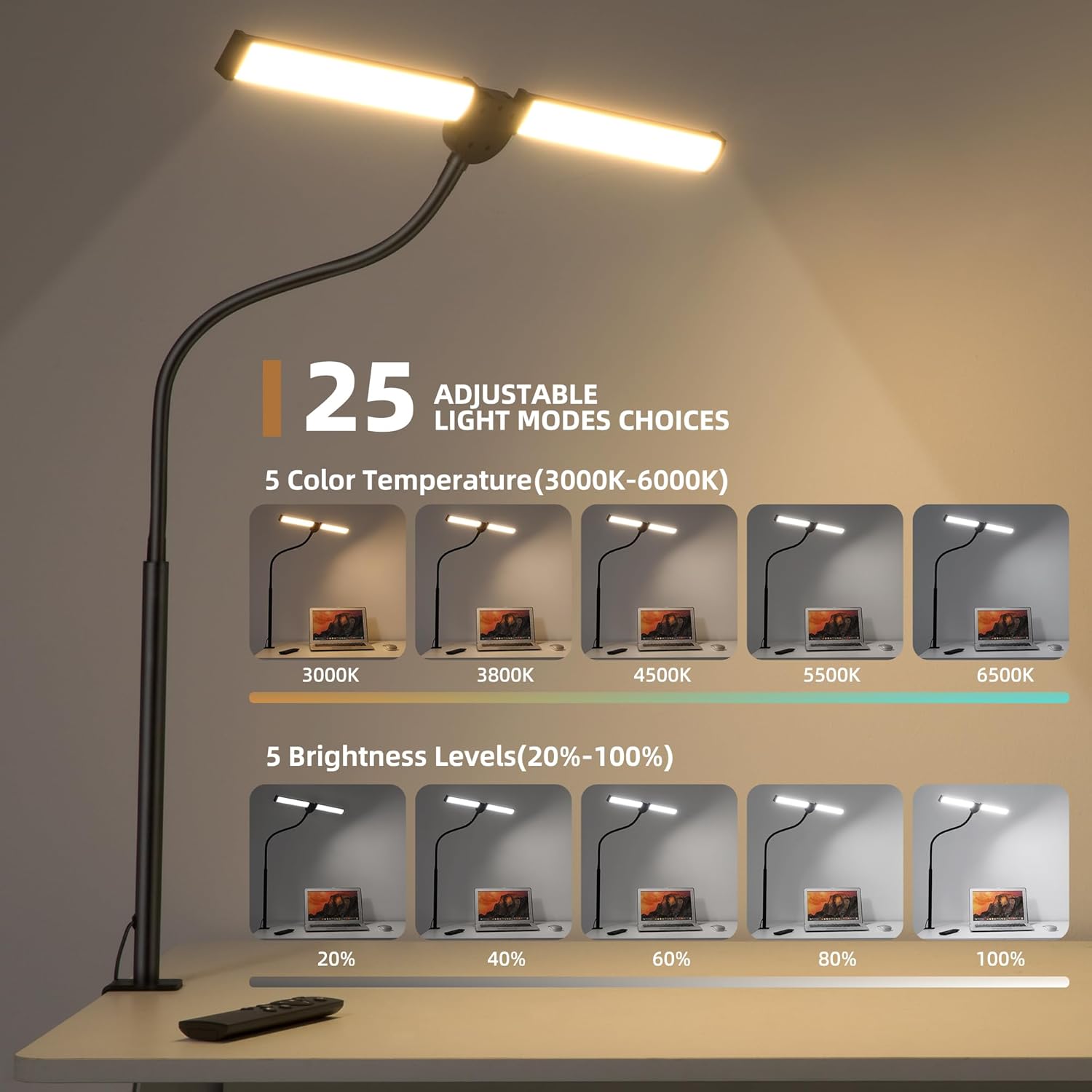 LED-Schreibtischlampe für das Heimbüro, Augenpflege-Architektlicht mit Klemme, verstellbarer flexibler Schwanenhals, 25 Beleuchtungsmodelle