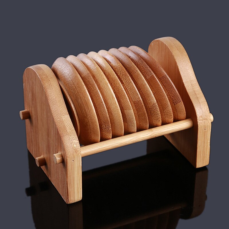 Bamboo Coaster And Holder Set Teacup Coffee Cup Heat Insulation Non-slip Mat Household Office Meeting Room Tea Accessories: 8pc square