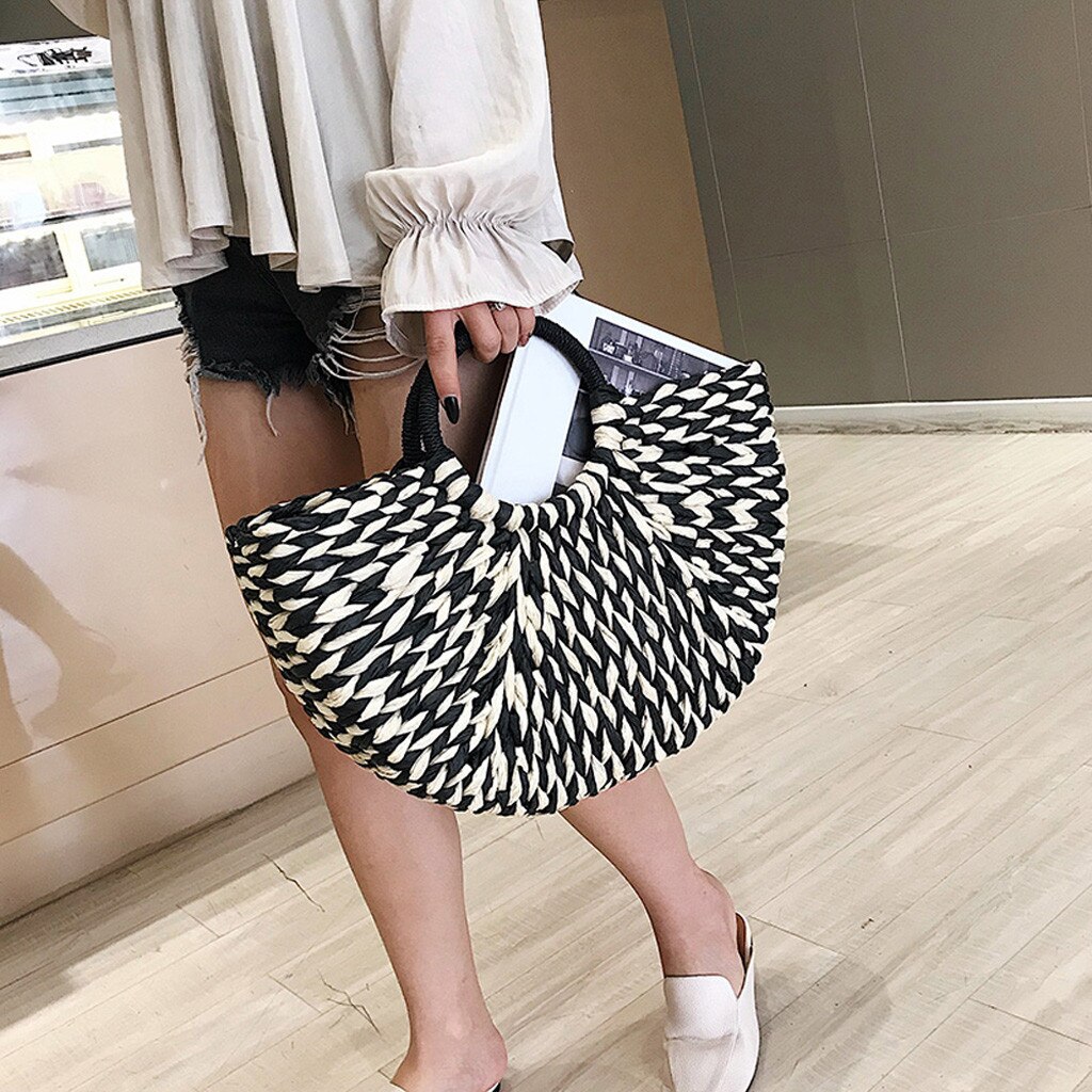 Jahrgang Stroh Tasche Runde Rattan Taschen Handgemachte Sommer Taschen Gewebt Strand Damen Kreis Schulter Tasche Böhmen Mädchen Handtaschen # t2g