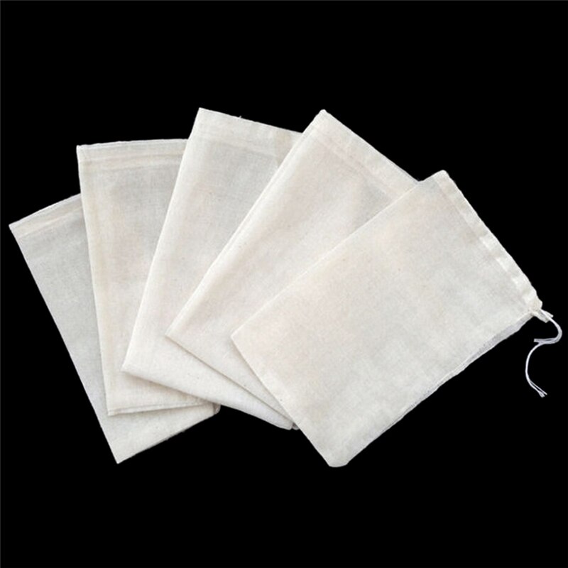 10Pcs 8X10Cm Grote Katoenen Mousseline Trekkoord Herbruikbare Tassen Voor Zeep Kruiden Thee Spice Filter Drinkware Keuken accessoires