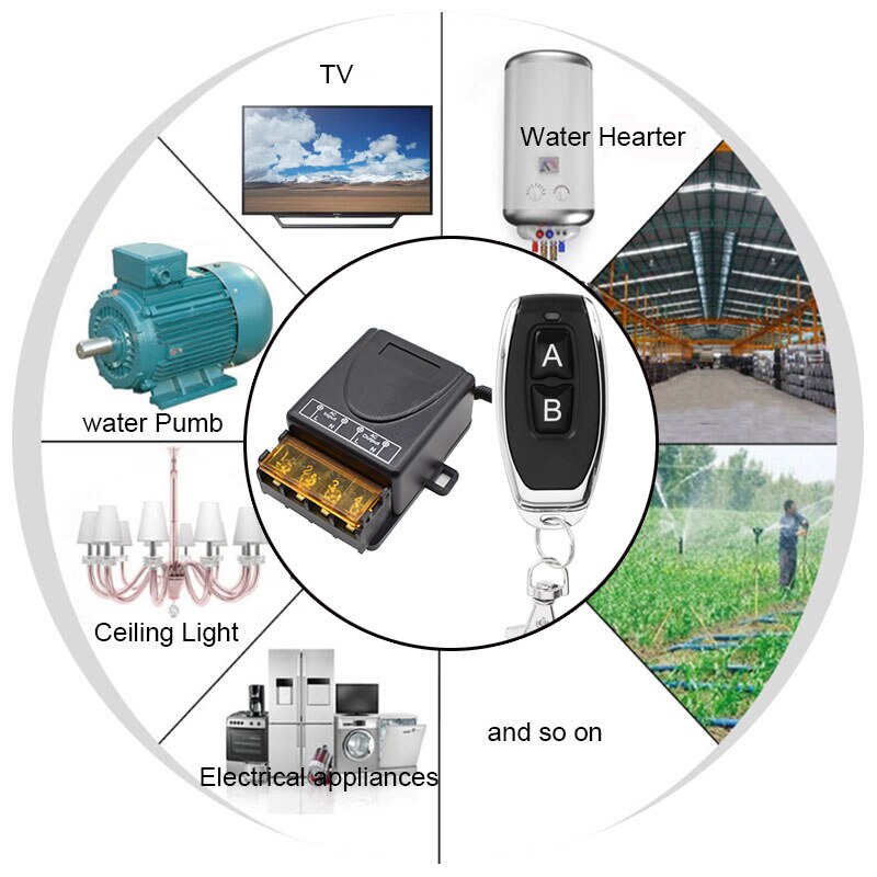 433MHz Wireless Radio Frequency Remote Control Switch 220V Relay High Power Load Receiver On/Off Transmitter Water Pump Switch