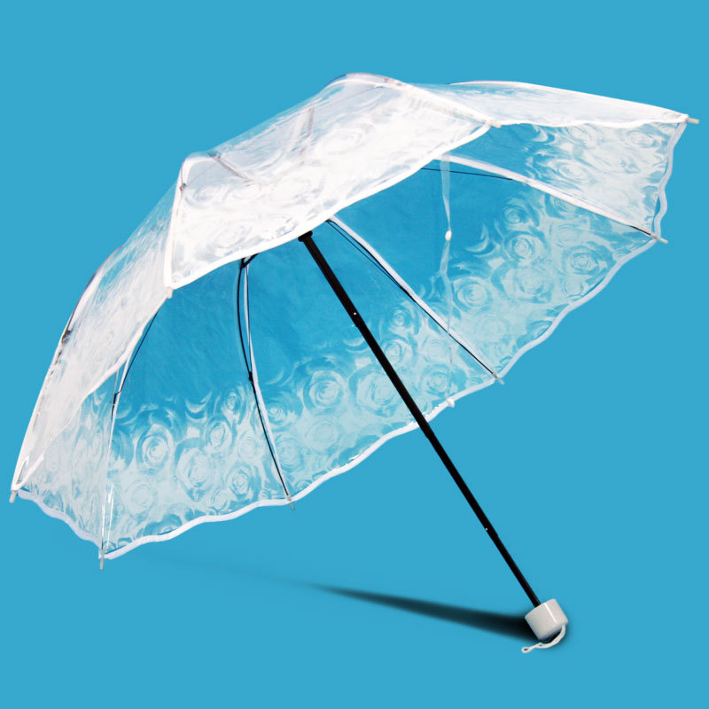 Paraguas plegable para mujer y niña, sombrilla transparente con forma de seta de cerezo Sakura, 3 pliegues
