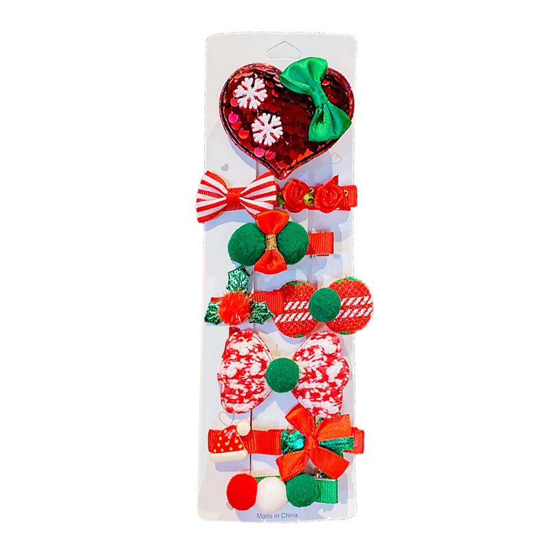 10/pces/conjunto dos desenhos animados presentes de natal conjunto menina grampos de cabelo barrettes ornamento de cabelo bandana crianças grampos de cabelo de natal: 04