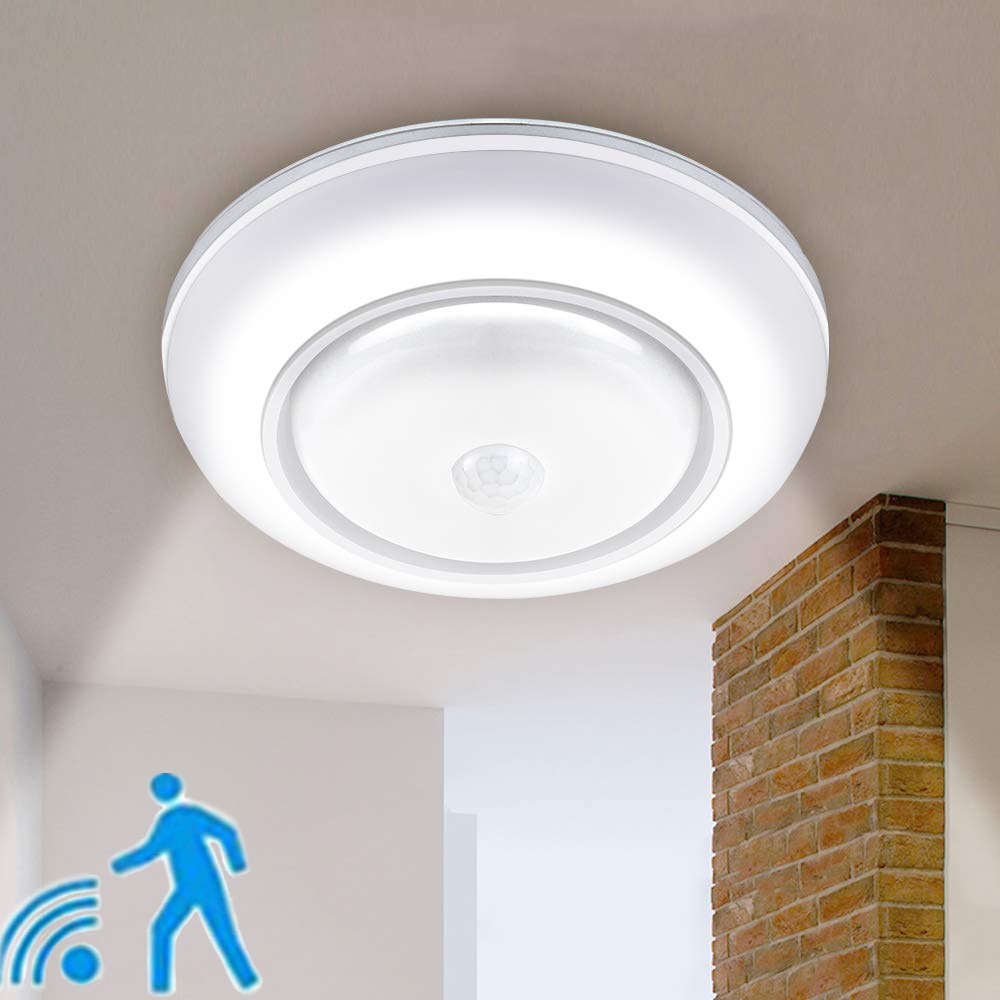Wireless Motion Sensor Ceiling Light Battery Operated Sensing Activated LED Lamp Entrance Closet Stairs Hallway Garage Bathroom