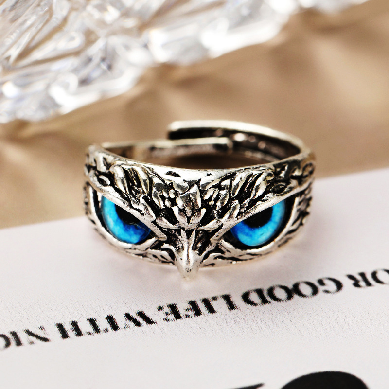Charm Vintage Uil Ring voor Mannen Vrouwen Schattige Dieren Uil Jeugd Gothic Ringen Sieraden Accessoires: Blauw