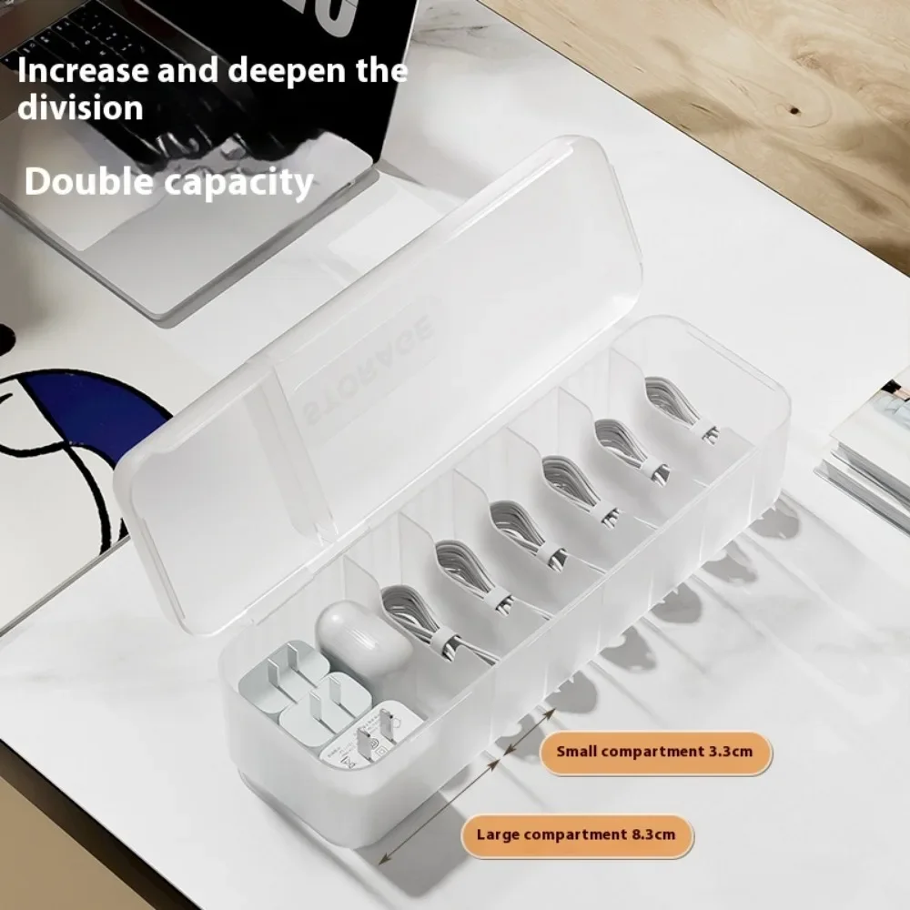Cable Storage Box Organizer Charger Cord Storage Box Data Earphone Large Capacity Thickened Compartment Storage Box with Lid
