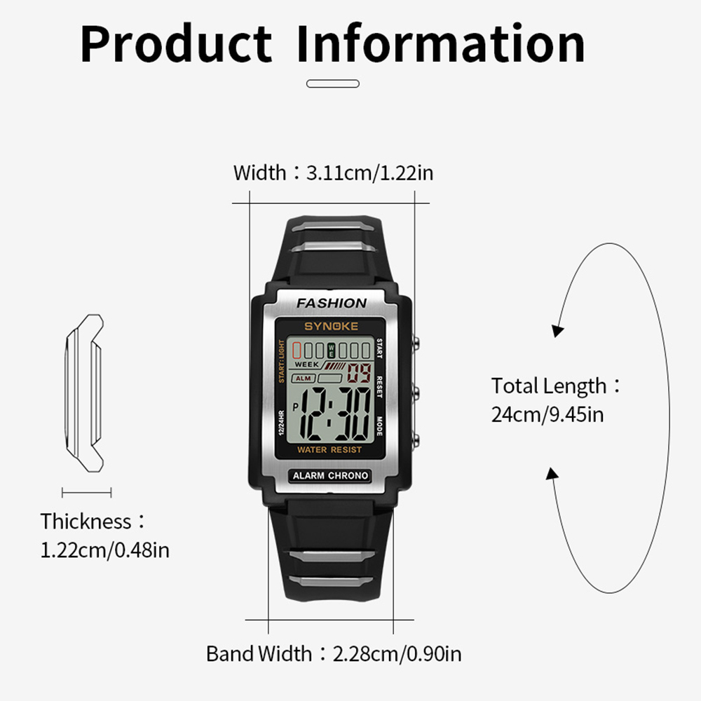 Digitale horloges voor heren Waterdicht 31 mm Ultradun elektronisch polshorloge Chronograaf Sport SYNOKE horloge