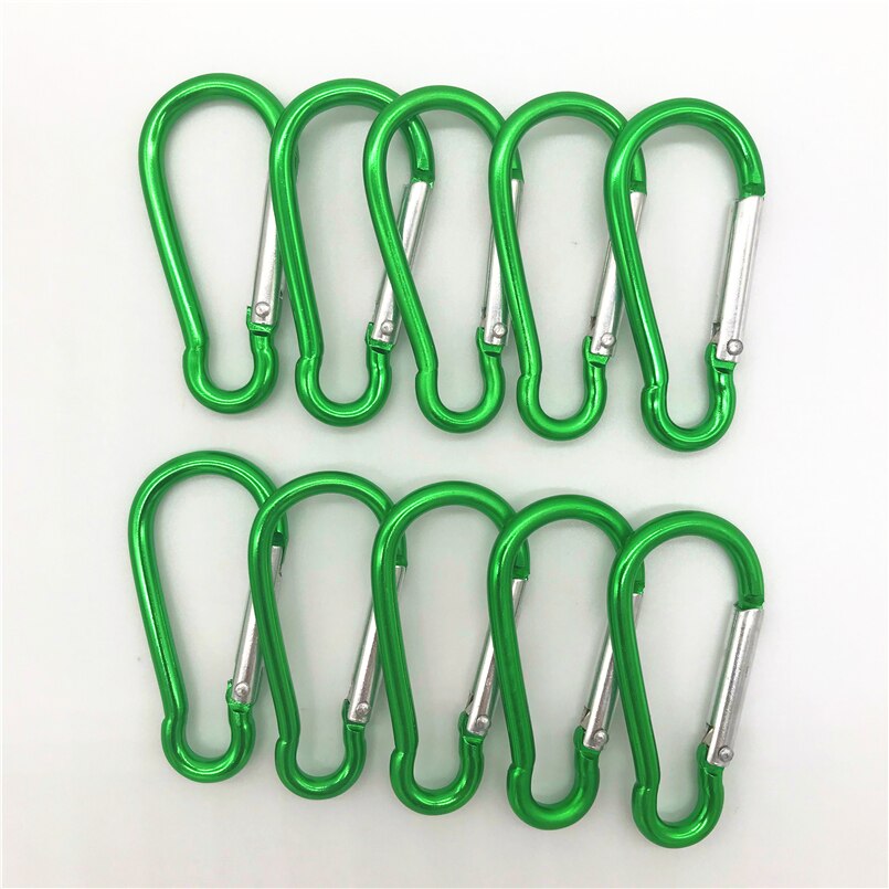 10Pcs M6 Kleur Karabijnhaken Aluminium Carabiner Spring Snap Clip Haken Sleutelhanger Klimmen Karabijnhaak Voor Sleutels Camping Gereedschap: 10pcs Green