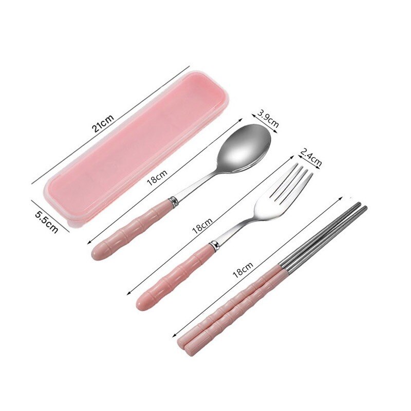 Stainless Steel Dinnerware Set Flatware Kitchen Accessories Camping Travel Sets Fork Spoon Portable Cutlery Sets With Case: 3pcs set Pink