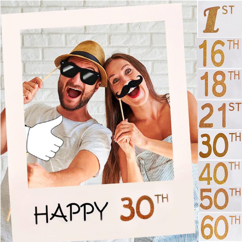 Happy 1/16/18/30/35/40/50/60th Photo Booth Frame Happy Birthday Photobooth Props Baby 1st Birthday Party Decoration Photo Booth