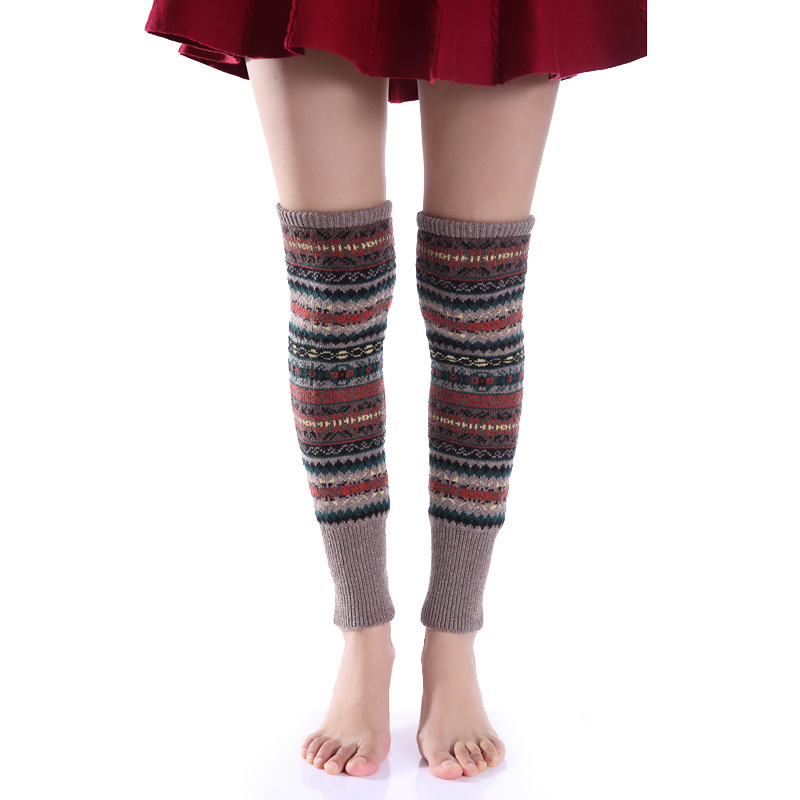 2022 Winter Over Knie Lange Knit Cover Haak Vrouwen Beenwarmers Legging Warme Gestreepte Kerst Pierna Mujer Dij Beenwarmers