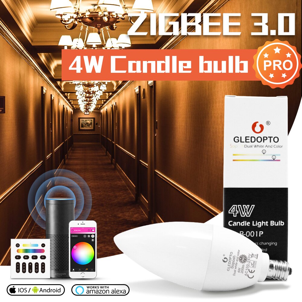 Zigbee 3.0 Smart Home Candle Bulb Pro 4W E12/E14 Work With Hub Tuya Smartthings App Alexa Echo Plus RF Remote Control