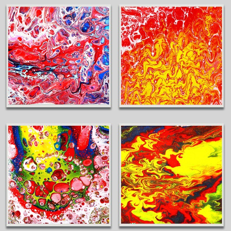 4 Bottles of Fluid Painting Paint Set Liquid Acrylic Silicone Oil Cell Fluid Painting Diy Graffiti Decorative Art Supplies oil