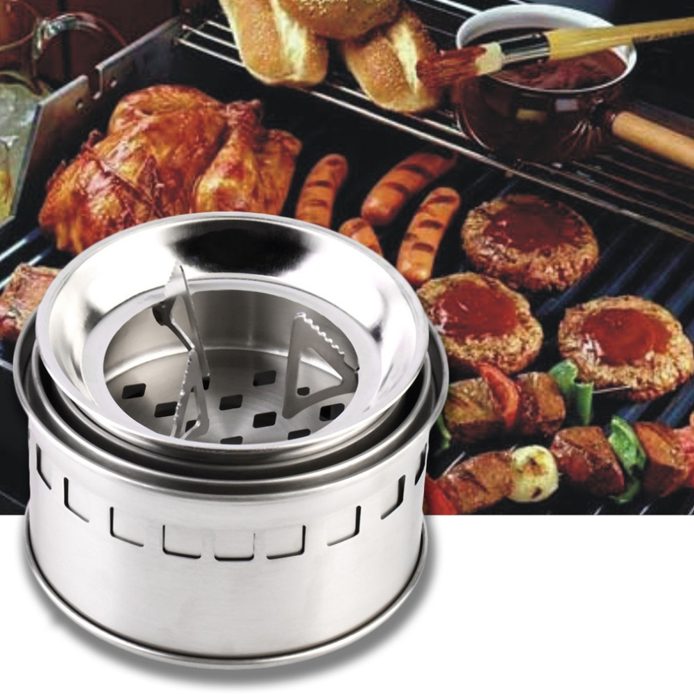 Portable Stainless Steel Camping Stove Outdoor Wood Stove Firewoods Furnace Lightweight BBQ Picnic Solidified Alcohol Stove
