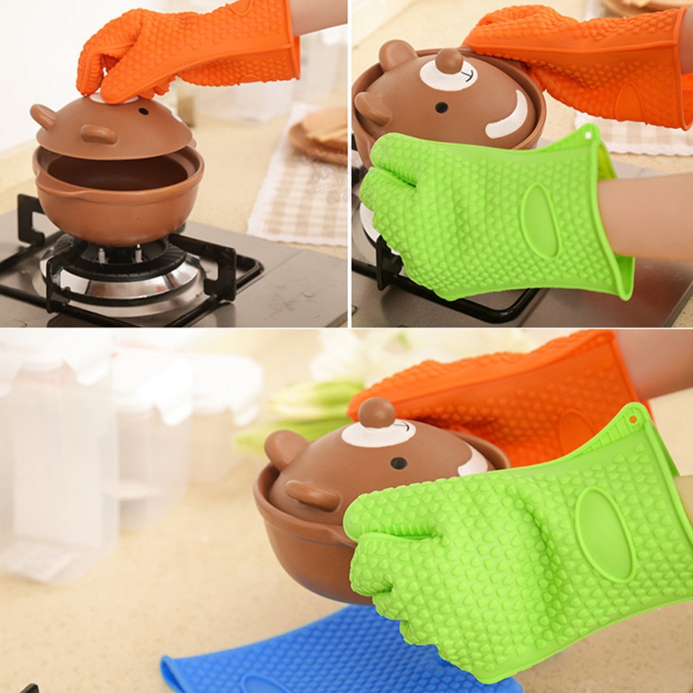 1pcs Anti-Slip Hittebestendige Siliconen Handschoen Koken Bakken BBQ Oven Pannenlap Mitt Keuken Oranje
