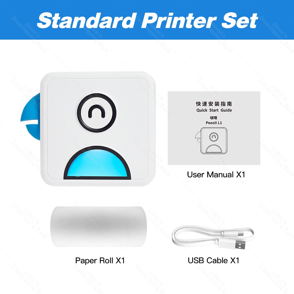 Photo Printer Pocket Thermal Label Printer Portable Bluetooth Wireless Receipt Label Sticker Printer Paper Poooli L1: Blue Color