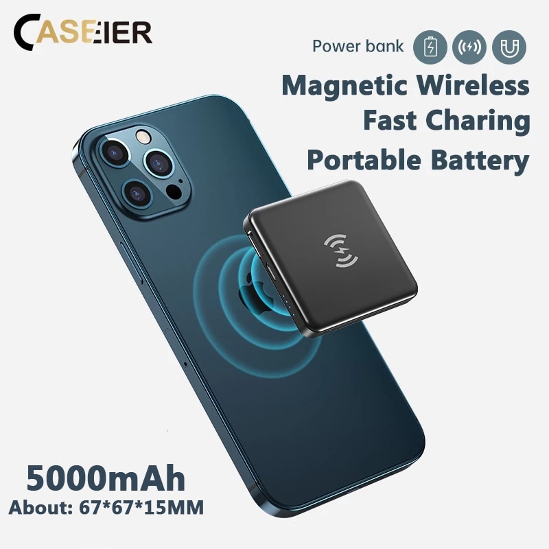 CASEIER Magnetische kabellos Energie Bank Für iPhone 12 Profi Max Mini Tragbare Ladegerät Externe Batterie Kleine Energie Für iPhone 12