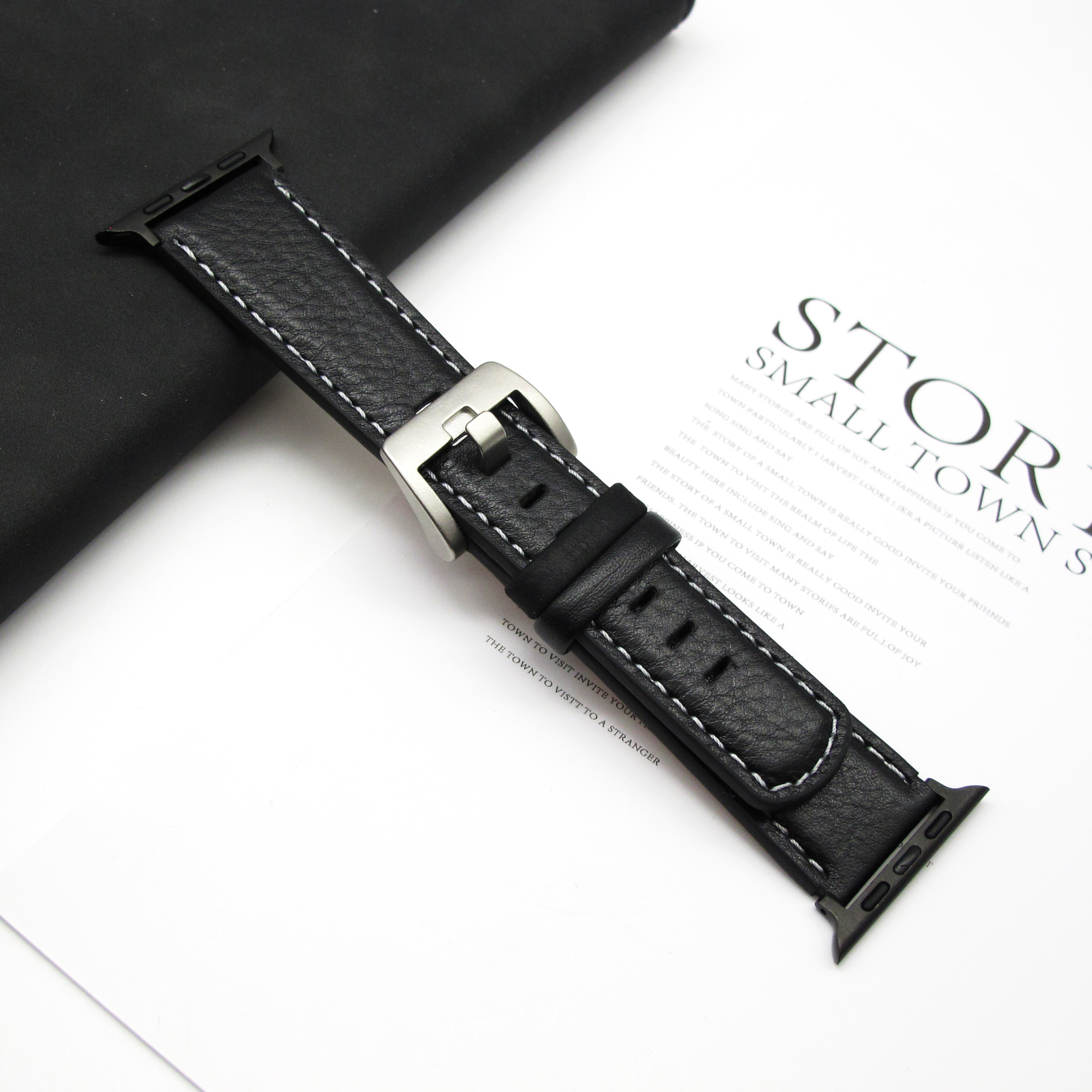 Leather strap for Apple Watch Ultra1 strap 49mm S10 46mm 42mm 45 44 41 40 38mm men's strap for Iwatch series 987654: S / BLACK WHITE