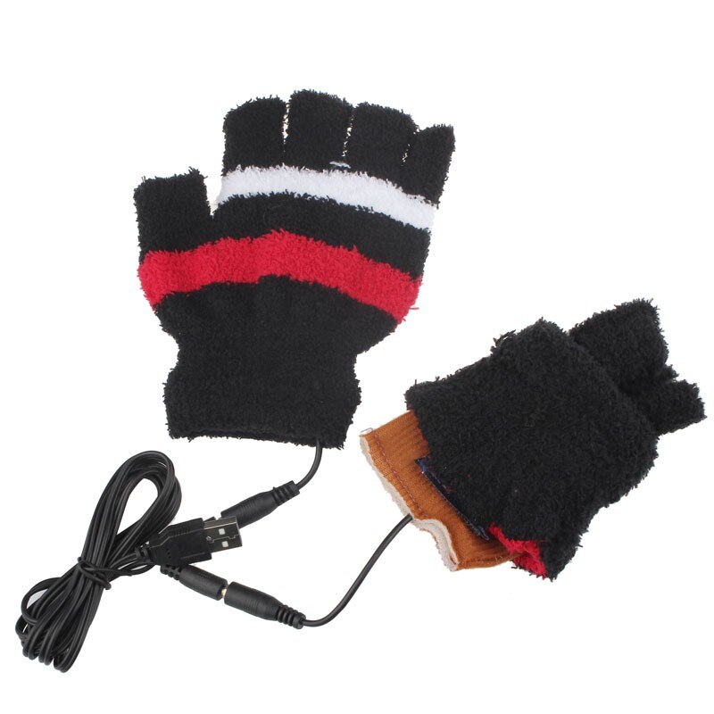 USB Heating Winter Hand Warm Gloves Heated Fingerless Warmer Mitten