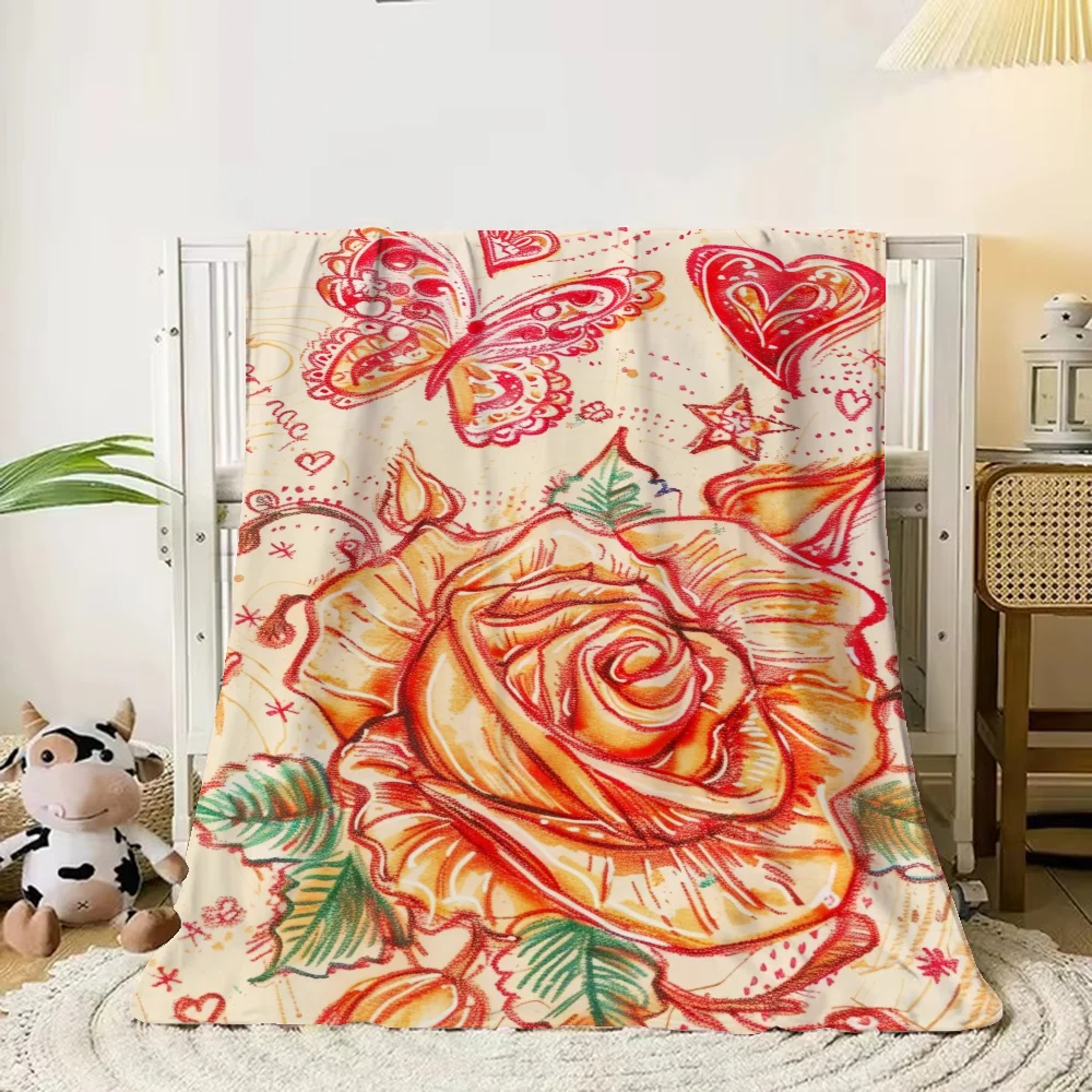 Thin Wadding Blanket for Sofas Butterfly and Rose Cute Throw Blanket Sofa Winter Home Interior Luxury Blankets King Size Knee &