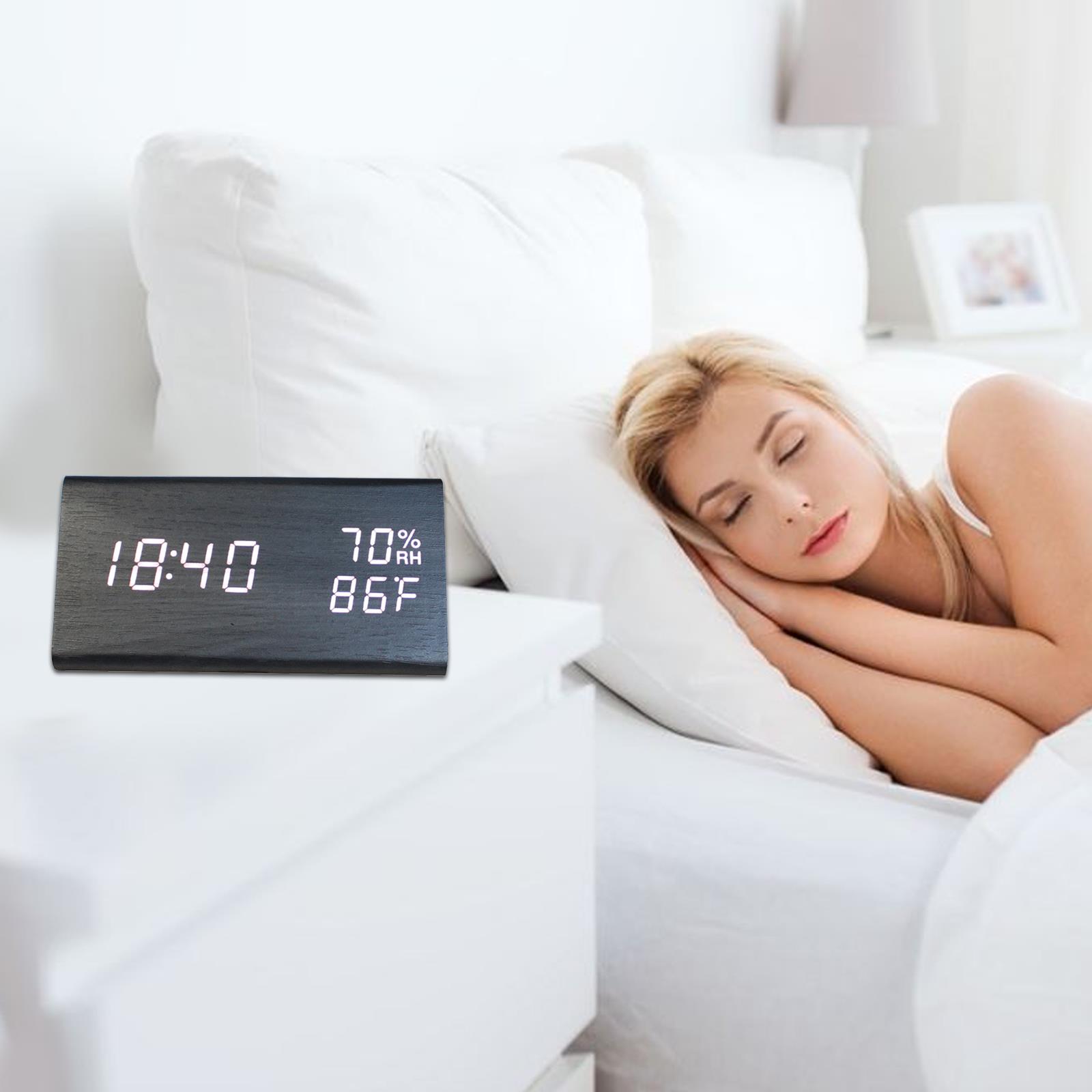 Wooden Decorative Electronic Adjustable Wooden Alarm Clock Electric Clocks Digital Alarm Clock Office Temperature Detect