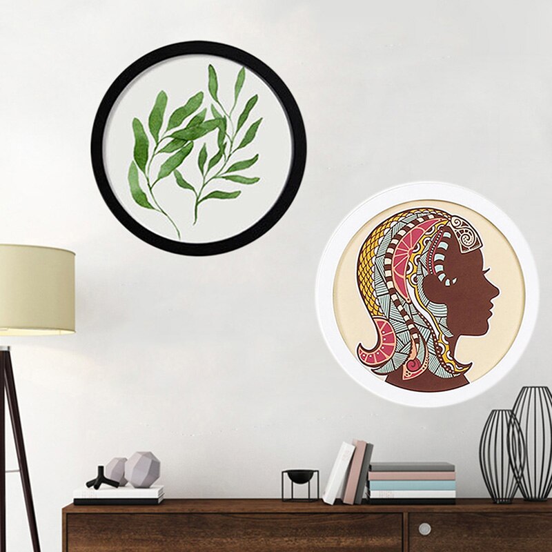 7Zoll Runde Holz Bilderrahmen Kreative DIY Zauberstab Hängen Holz Bild Halfter Dekoration (Schwarz)