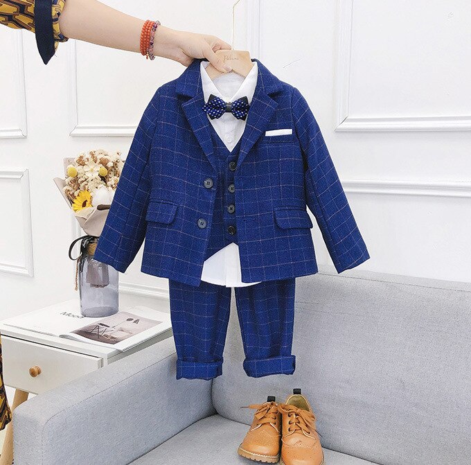 Boys Blazer Vest Pants Party Set Formal Long Sleeves 3-13 Years 3 Pieces Boy's Wedding Suit Sets