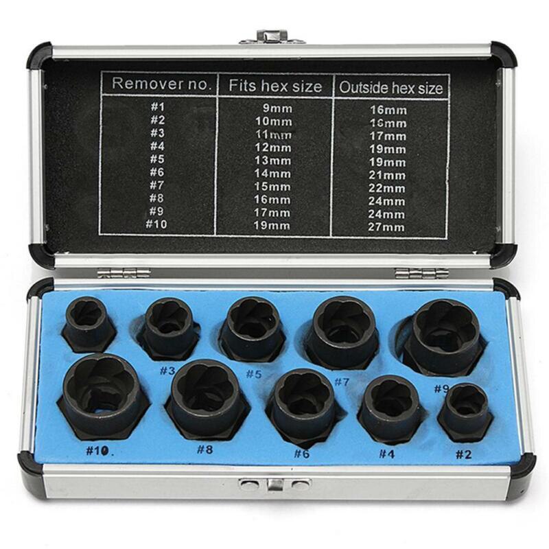 Juego de removedor de tuercas y Extractor de nueces, herramienta de llave de impacto de vaso oxidado dañado, 10 Uds.