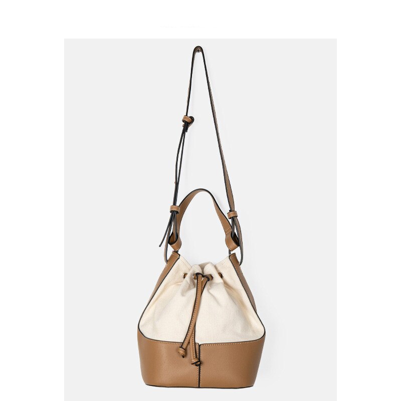 Ins Eenvoudige Kleuraanpassing Emmer Zak Netto Rood Lint Canvas Tas Schouder Messenger Handtas
