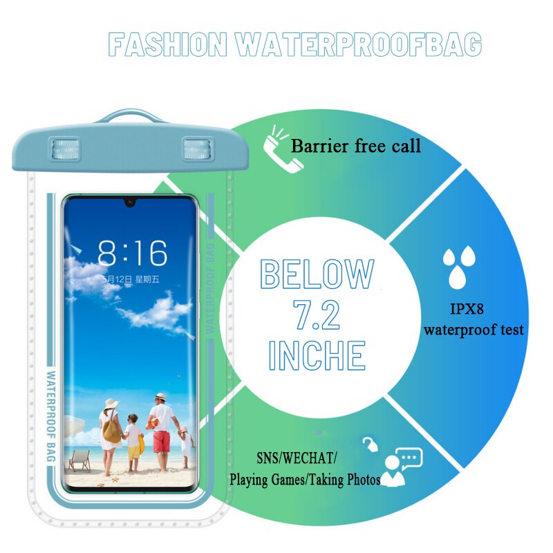 Funda de teléfono impermeable natación Airbag buceo flotante bolsa del teléfono móvil titular bolsa seca por debajo de 7,2 pulgadas Bolsa de playa anticaída