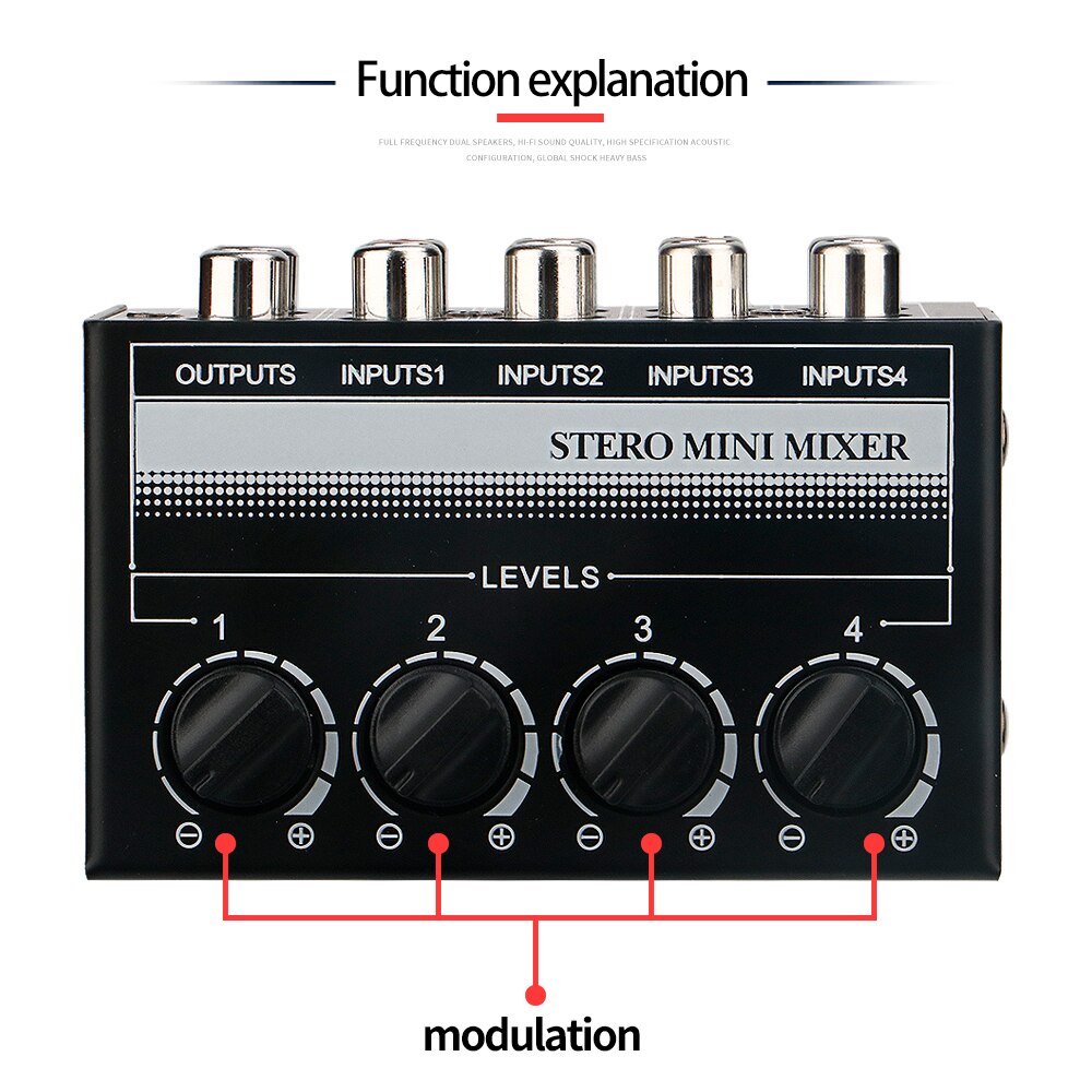 Stereo Mixer Extended Control Audio Splitter Box -12dB Gain for CD Players for Small Club Stereo 4‑Channel Hub Audio Effect