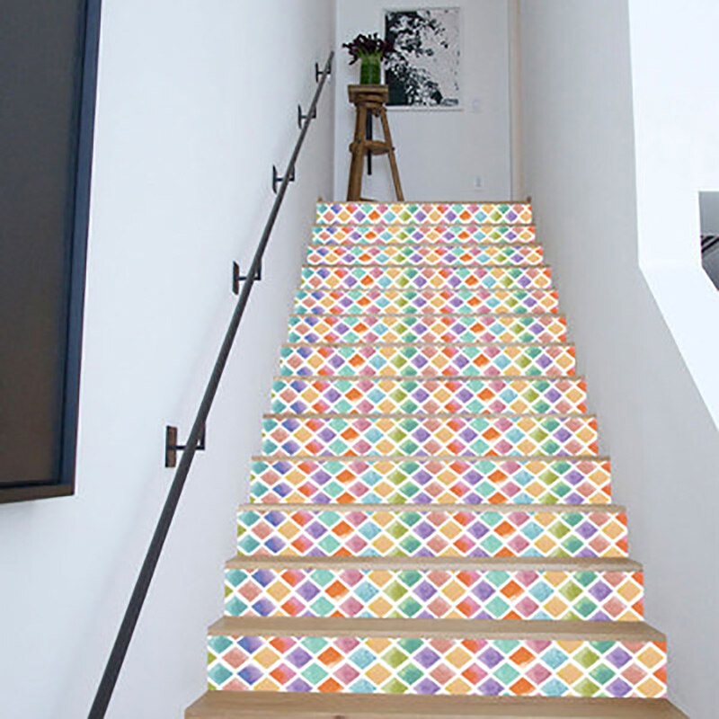 6 uds. Baldosas coloridas de estilo árabe, pegatinas creativas para escaleras, pegatinas decorativas impermeables y a prueba de aceite para el suelo