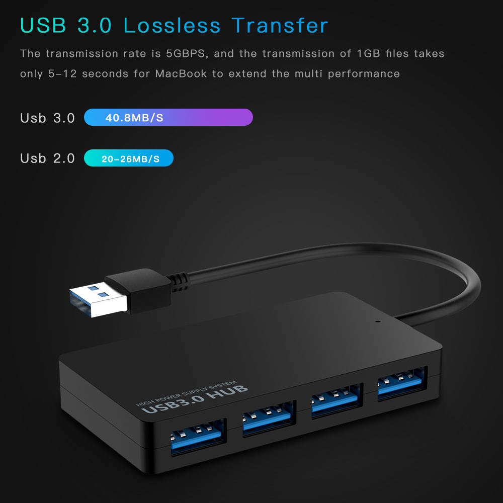 USB 3.0 4-Port USB Hub Splitter Adapter 5Gbps voor Laptop Computer PC Super Speed USB Hub