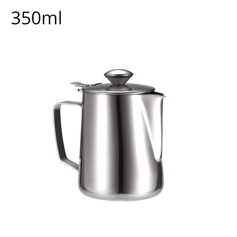 Tetera de leche de acero inoxidable, cafetera con tapa, perfecta para máquina de espresso, espuma y latte art: 350ml