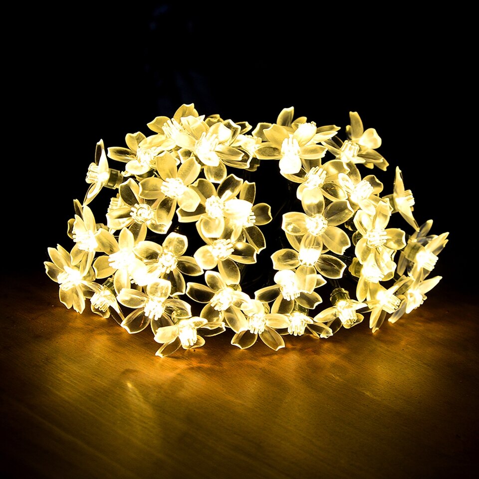 Solar String Lights 10m 100led Peach Flower Waterproof Outdoor Decoration Lighting Fariy Christmas Lights Wedding party Garden: Warm white / 6.5M 30LEDS