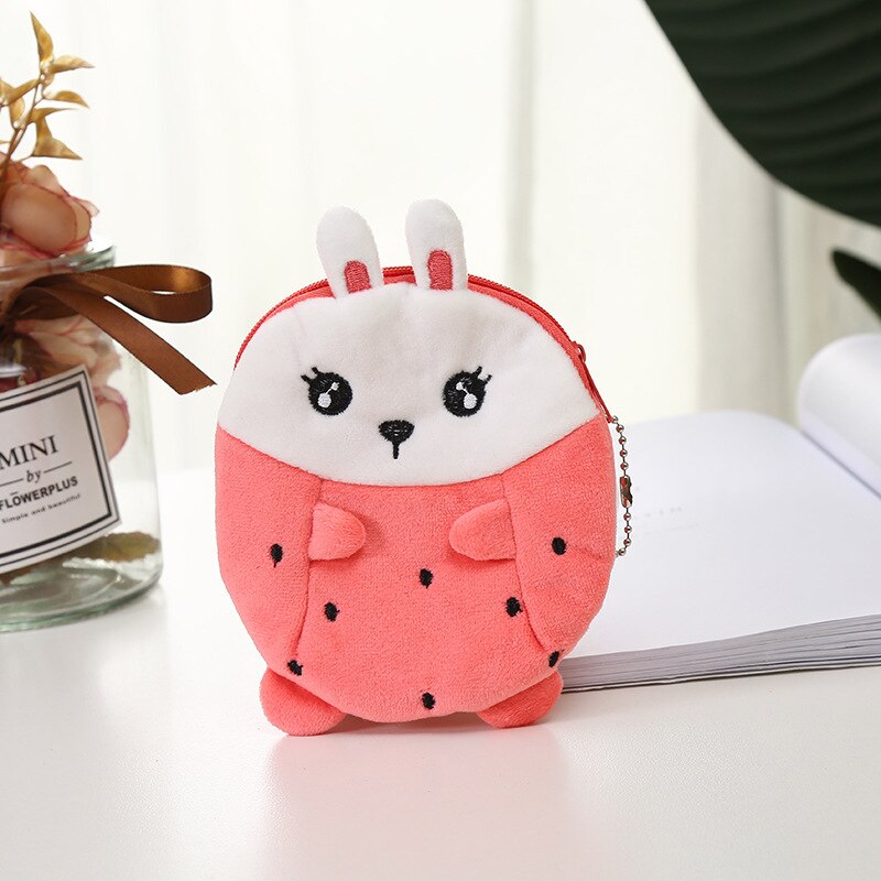 Soft Plush Cartoon Rabbit Bear Women Coin Purse Mini Cute Oval Zipper Children Girl Coin Wallet USB Cable Headset Bag