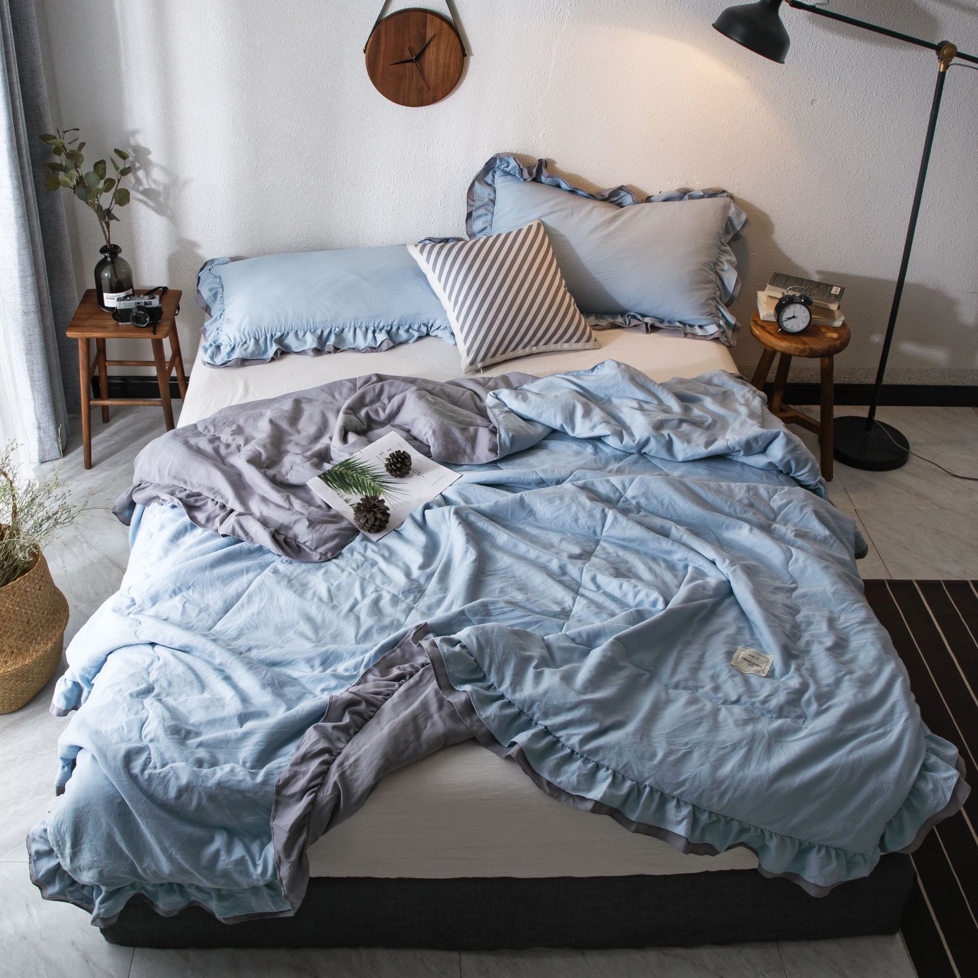 Sommervasket bomuld klimaanlæg dyne blødt åndbart tæppe tyndt ensfarvet dyner sengebetræk seng: 5